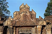 Banteay Srei temple - East entrance (4th enclosure) the pediment displays an image of Indra mounted on a three-headed elephant